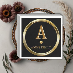 Elegant Black and Gold Monogram Family Baby Shower Napkin