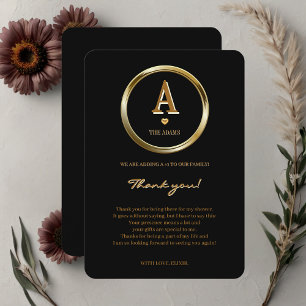 Elegant Black and Gold Monogram Family Baby Shower Thank You Card