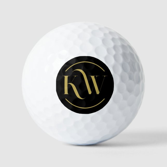 Elegant Black and Gold Monogram Golf Balls (Front)