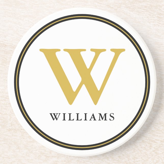 Elegant Black And Gold Monogram Initial Name Coaster (Front)