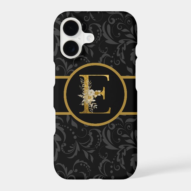 Elegant Black and Gold Monogram Letter "E" (Back)