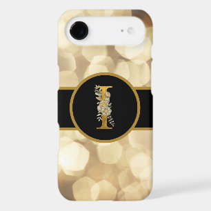 Elegant Black and Gold Monogram Letter "I"