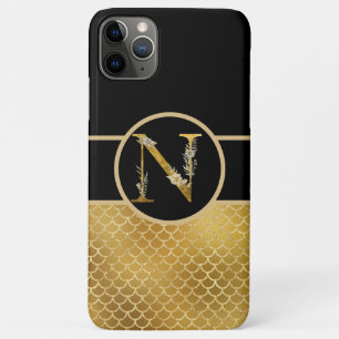 Elegant Black and Gold Monogram Letter "N" iPhone 11 Pro Max Case