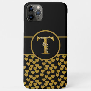 Elegant Black and Gold Monogram Letter "T" iPhone 11 Pro Max Case