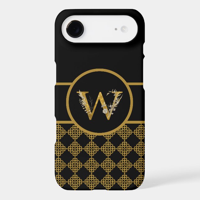 Elegant Black and Gold Monogram Letter "W" (Back)
