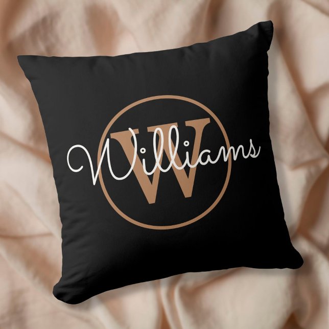 Elegant Black and Gold Monogram Name Cushion (Creator Uploaded)