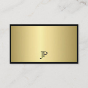 Elegant Black And Gold Monogram Plain Modern Glam Business Card