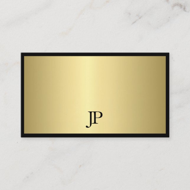 Elegant Black And Gold Monogram Plain Modern Glam Business Card (Front)