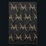 Elegant Black and Gold Monogram Script Name  Tea Towel<br><div class="desc">Elegant Black and Gold Monogram Script Name</div>