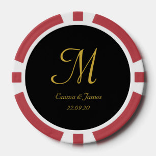 Elegant Black and Gold Monogram Script Wedding  Poker Chips