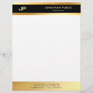 Elegant Black And Gold Monogram Simple Template Custom Letterhead
