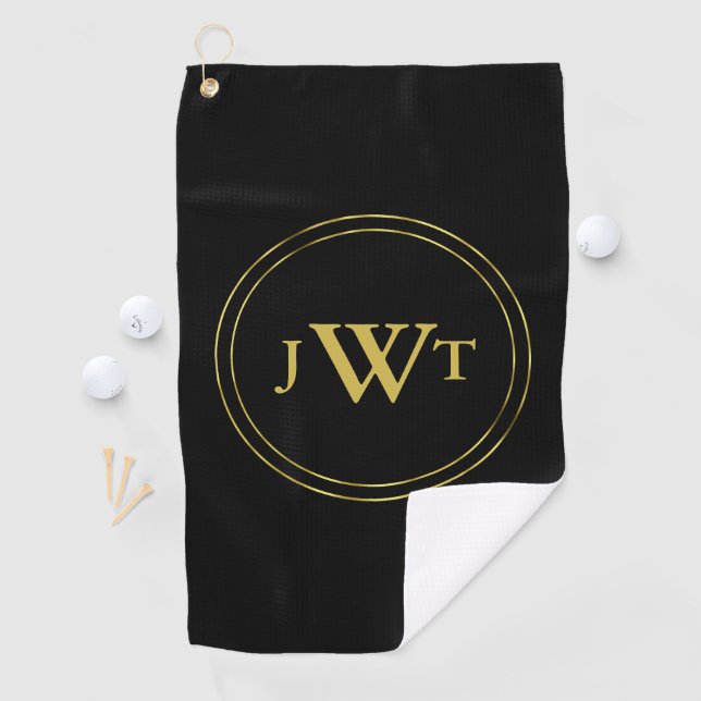 Elegant Black and Gold Monogram Template Golf Towel (InSitu)