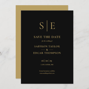 Elegant Black And Gold Monogram Wedding Save The Date
