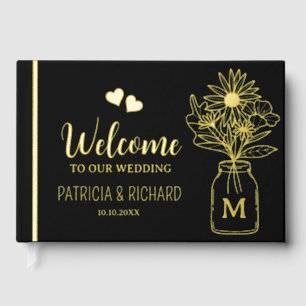 Elegant Black And Gold Monogrammed Wedding Guest Book