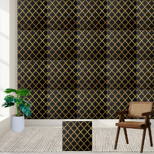 Elegant Black and Gold Moroccan Trellis Pattern Tile