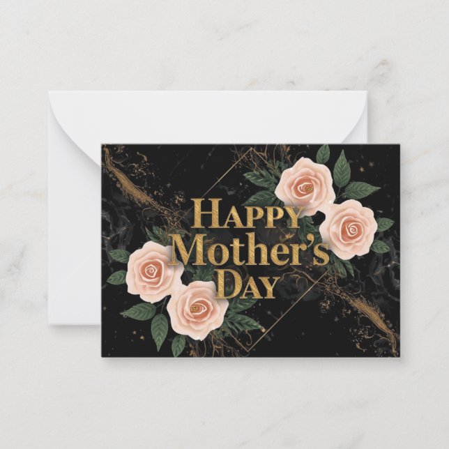 Elegant Black and Gold Mother’s Day Card with Rose (Front)