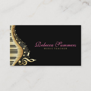 Elegant Black And Gold Music Notes Design Business Card
