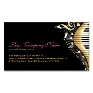 Elegant Black And Gold Music Notes Design Magnetic Business Card