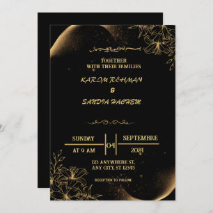 Elegant Black and gold Muslim Wedding Invitation
