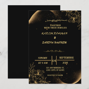 Elegant Black and gold Muslim Wedding Invitation