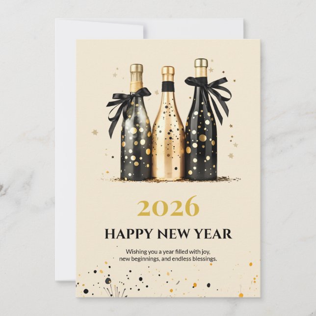 Elegant Black and Gold New Year Greeting Card (Front)