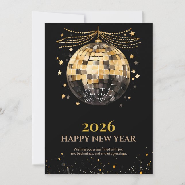 Elegant Black and Gold New Year Greeting Card (Front)