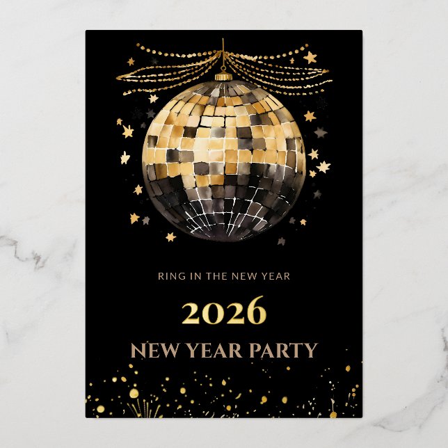 Elegant Black and Gold New Year Invitation Card (Front)