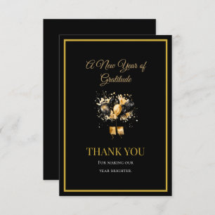 Elegant Black And Gold New Year Thank You Card