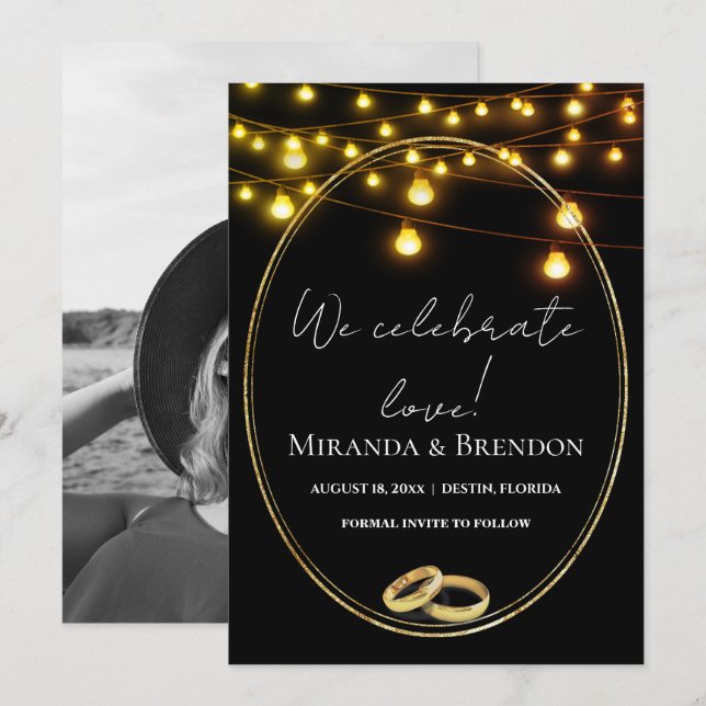 Elegant black and gold ochre, confetti invitation (Front/Back)