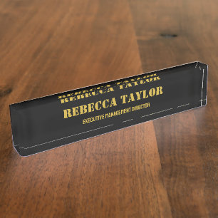 Elegant Black and Gold Office Business Custom  Nameplate