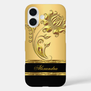 Elegant Black and Gold on Gold Flower iPhone 16 Case