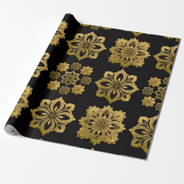 Elegant Black and Gold Ornate Christmas Wrapping P Wrapping Paper (Unrolled)