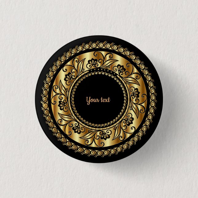 Elegant Black and Gold Ornate Template 3 Cm Round Badge (Front)