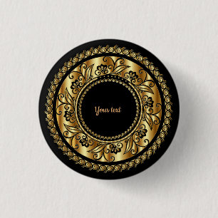 Elegant Black and Gold Ornate Template 3 Cm Round Badge