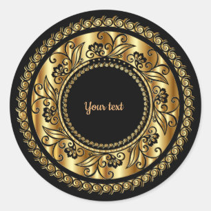Elegant Black and Gold Ornate Template Classic Round Sticker