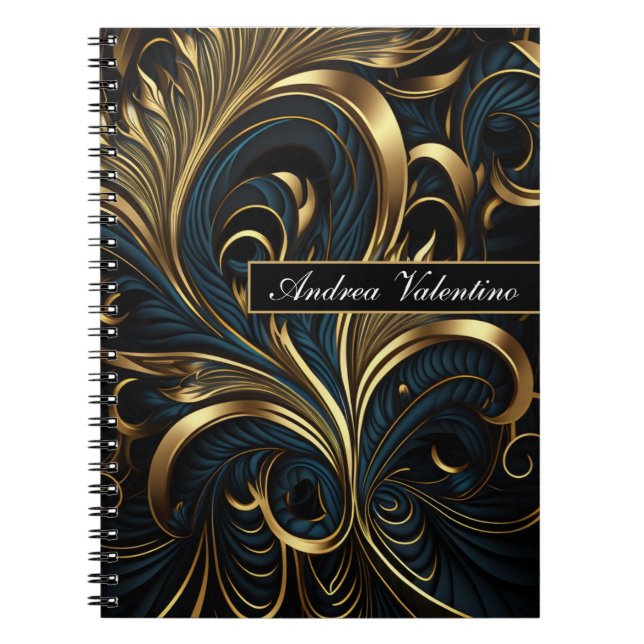 Elegant Black and Gold Pattern Notebook (Front)