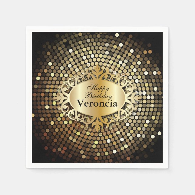 Elegant Black and Gold Personalise Napkin (Front)
