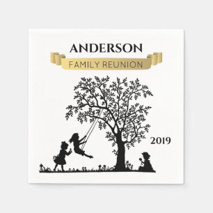 Elegant Black and Gold Personalised Family Reunion Napkin