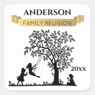 Elegant Black and Gold Personalised Family Reunion Square Sticker