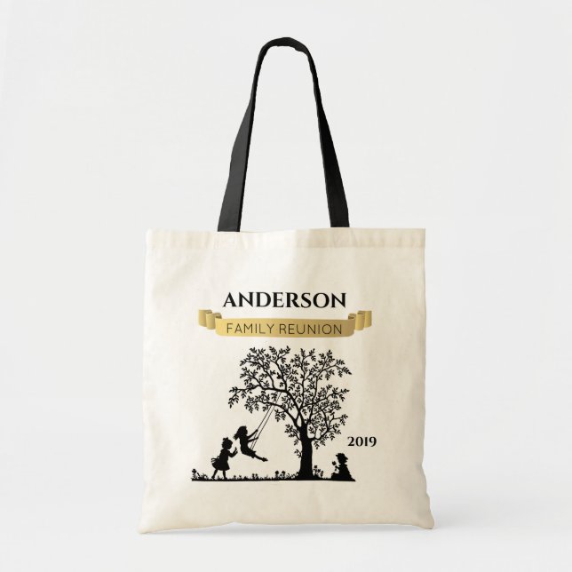 Elegant Black and Gold Personalised Family Reunion Tote Bag (Front)