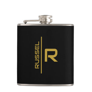 Elegant Black and Gold Personalised Groomsmen Hip Flask