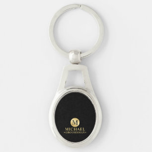 Elegant Black and Gold Personalised Groomsmen Key Ring