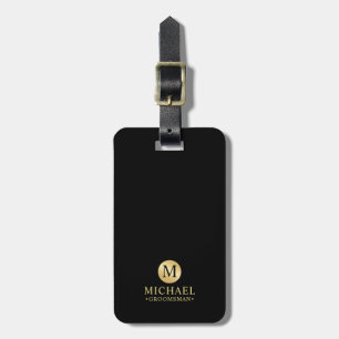 Elegant black and  Gold Personalised Groomsmen Luggage Tag