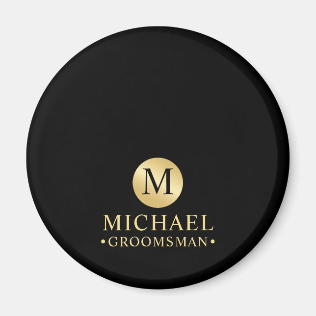 Elegant Black and Gold Personalised Groomsmen Magnet (Front)