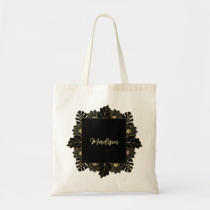 Elegant Black and Gold Personalised Name Tote Bag