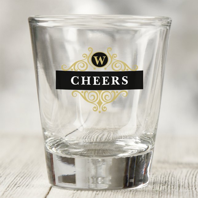 Elegant Black and Gold Personalised Shot Glass (Creator Uploaded)