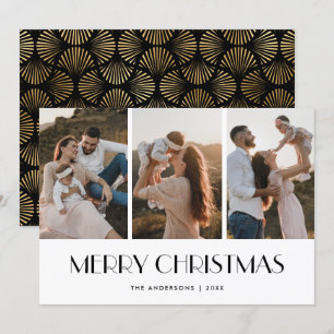 Elegant Black and Gold Photo Collage Christmas Holiday Card