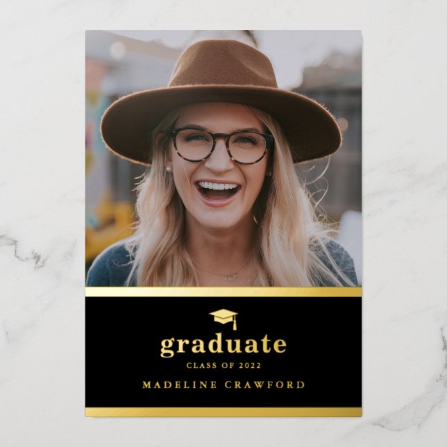 Elegant Black and Gold Photo Graduation (Front)