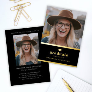 Elegant Black and Gold Photo Graduation