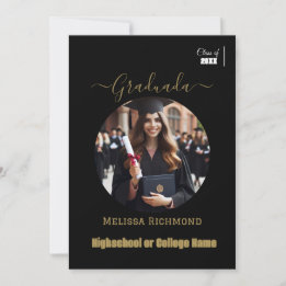 Elegant Black and gold Photo Spanish Graduated Announcement